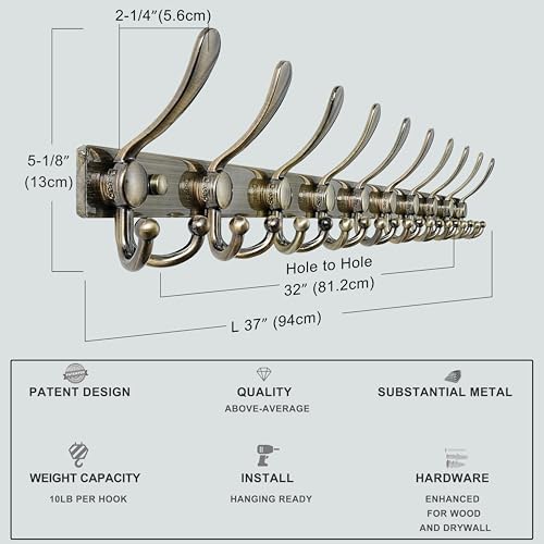 Dseap Coat Rack Wall Mount 37 Inch, Heavy Duty 12-Gauge Base vs Flimsy 1mm - Image 5