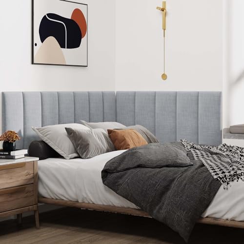IFNOW Wall Mounted Headboard, Peel and Stick Panels, Light Grey - Image 4
