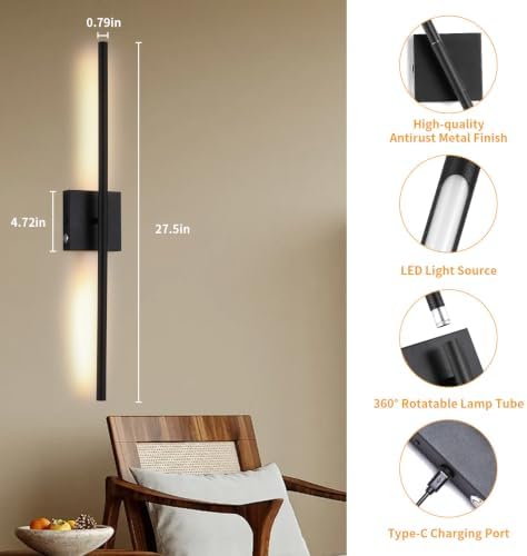 27 in Battery Operated LED Wall Sconces, 10000mAh Rechargeable, 2 Pack - Image 6