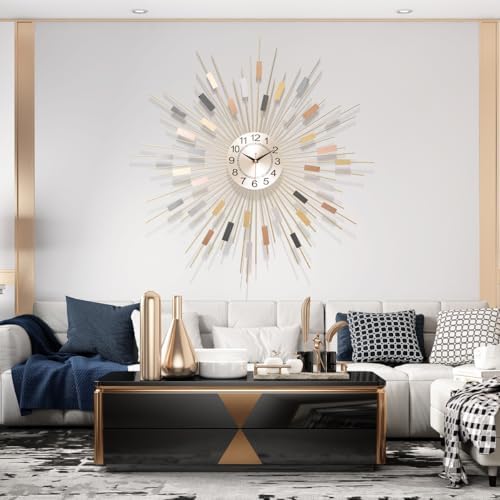 24" Large Sunburst Wall Clock, Boho Modern Farmhouse Metal Decorative Clock - Image 4