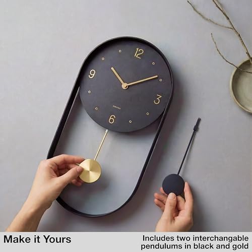 Driini Modern Pendulum Wall Clock – Small Vertical Design in Black and Gold - Image 2