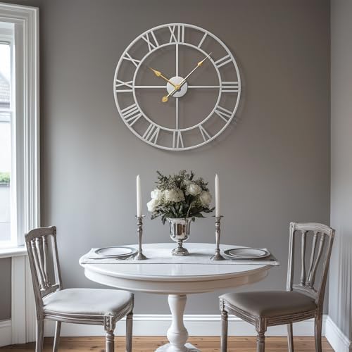 Cuspin 24 Inch Wall Clock Large Silver Decorative Modern Metal Clocks - Image 2