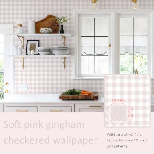 Heroad Pink Peel and Stick Wallpaper Boho Gingham Checkered Contact Paper - Image 2
