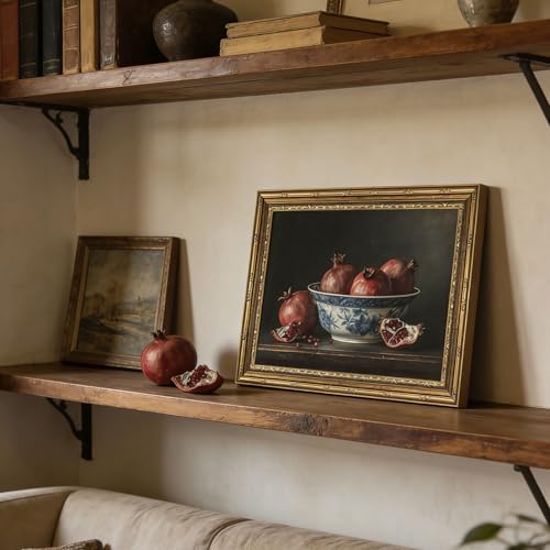 Gold Framed Wall Art Vintage Pomegranate Still Life Wall Art Fall Red Fruit - Image 5