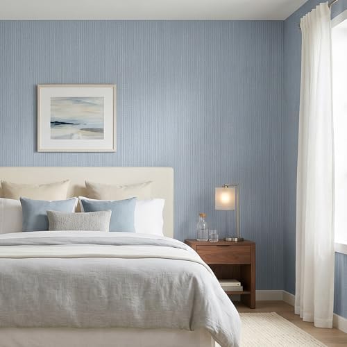 FUKU MON Matte Light Blue Peel and Stick Wallpaper Smooth Flat Printed V-Shaped - Image 5