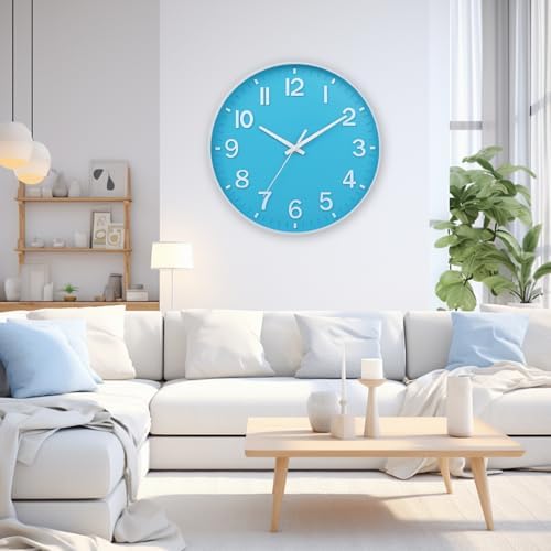 HZDHCLH 12 Inch Wall Clock Battery Operated Silent Non Ticking Blue Modern - Image 3