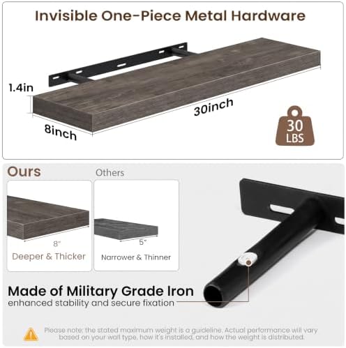 Acovy 30x8in Floating Shelves 2 Pack, Wall Mount Display Shelf - Image 3