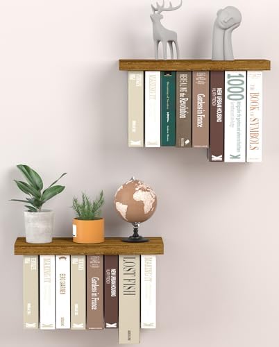 Floating Book Shelves for Wall Set of 2, Unique Wood Hanging Bookshelf by Tohiasen