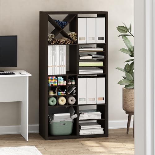 Furinno Cubicle X-Shelf Cube Insert, Cube Organizer, Dark Oak - Image 2