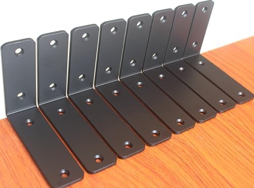 10 Pack - L 5" x H 4" x W1.5, 5mm Thick Black L Shelf Bracket, Iron Shelf by MHMYDZ