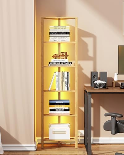 TUTOTAK Corner Shelf with LED Light, 6-Tier Corner Bookshelf by ChoosetutotakFurnitureBuildYourCozyHome