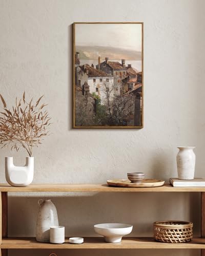 VIYYIEA Vintage Framed Canvas Wall Art, European Towns Landscapes Art, Living - Image 4