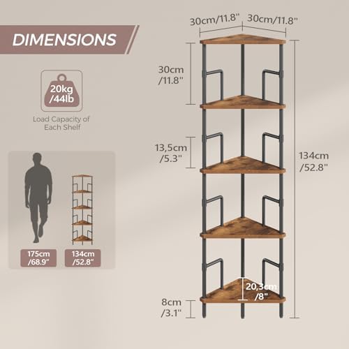 MAHANCRIS 5-Tier Corner Shelf, 52.8" Tall Corner Bookshelf - Image 2