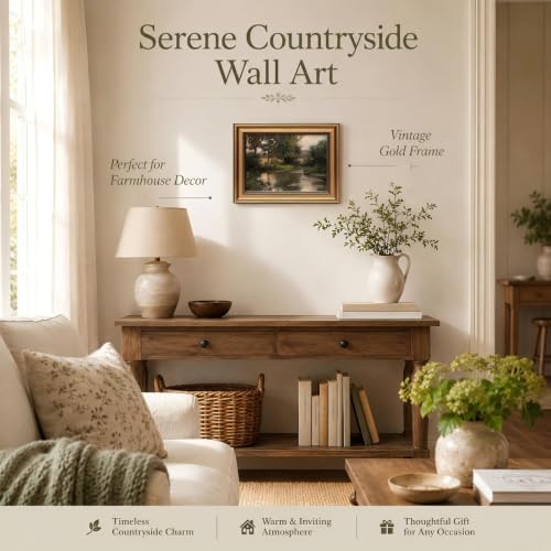 Gold Framed Wall Art, Vintage Countryside Landscape Canvas Prints – Farmhouse - Image 2