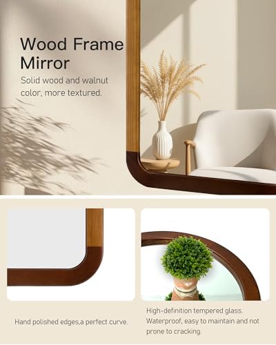 Arched Mirror 24 x 47 Inch, Wood Rustic Bathroom Wall Mirror - Image 7