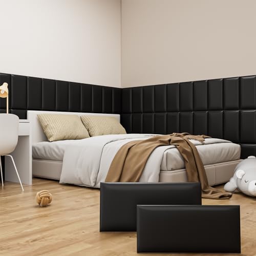 Peel and Stick Headboard Blue Upholstered Wall Panels, 3D Anti-Collision by Greymond