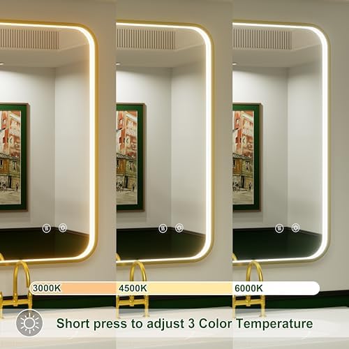 28"x36" Gold LED Bathroom Mirror - Image 2