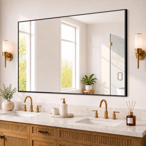 Bathroom Vanity Mirror for Over Sink, 48x30 Inch Matte Black Mirror by Unknown
