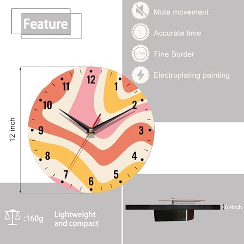 SPUNKER Clock for Bedroom, Colorful Waves Wall Clock Battery Operated 10 Inch - Image 2