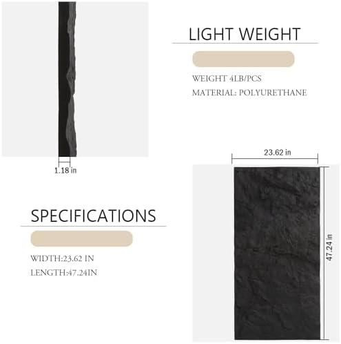4-Pack 3D Faux Stone Wall Panels Rock Wall Panel Dark Black - Image 2