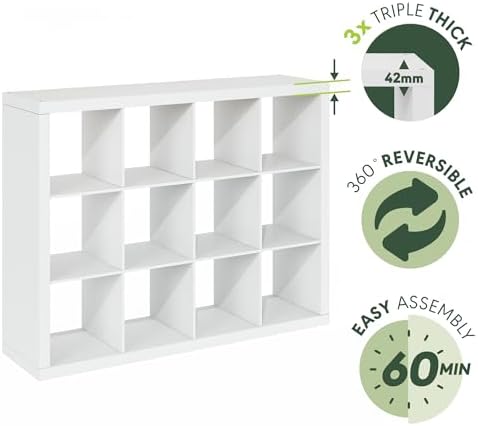 Furinno Cubicle Book Shelf, 12-Cube Bookshelf, 1.65" Triple Thick Frame Cube - Image 5