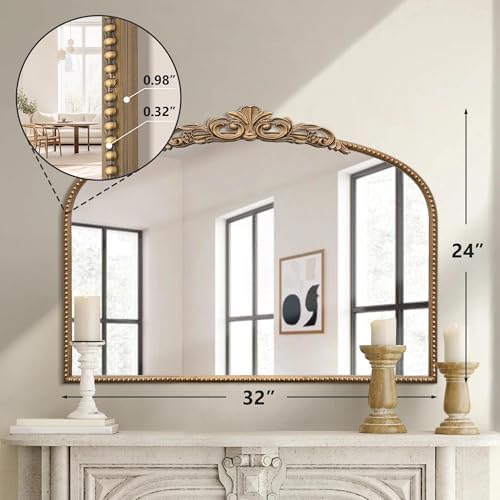 Micasso Vintage Gold Arched Mirror: 32"x24" Baroque Antique Vanity Mirror - Image 4