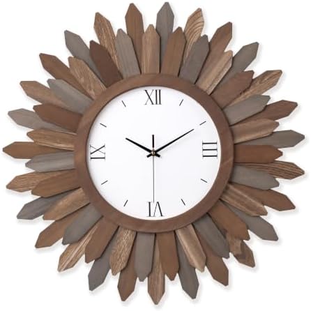 Honiway 24 Inch Large Wall Clocks Battery Operated Silent Rustic Wood Boho by Honiway