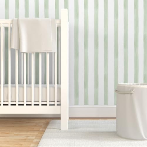 Spoonflower Light Sage Stripe Peel and Stick Wallpaper - Image 6