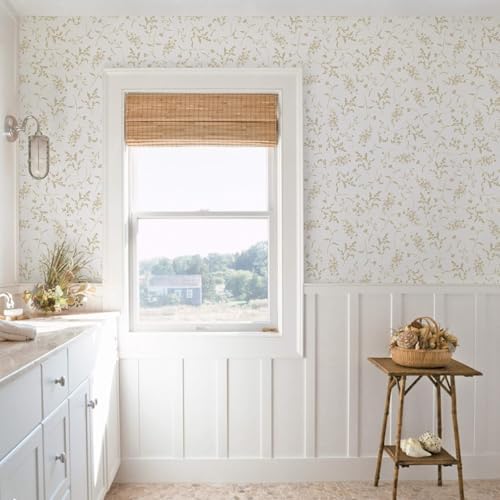 Ismoon Floral Wallpaper Peel and Stick Beige Neutral Contact Paper Wildflowers - Image 6