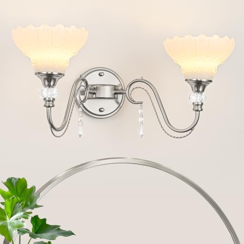 Brushed Nickel Bathroom Vanity Light, 2-Light Nickel Finish Wall Sconce - Image 2