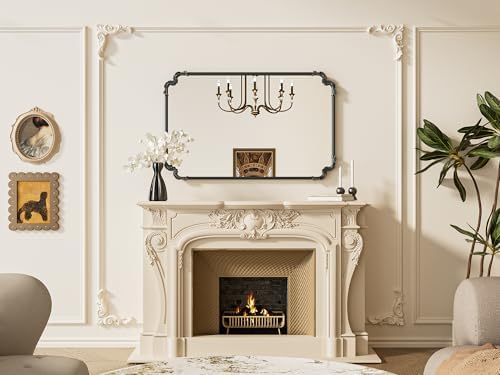TETOTE Baroque Antique Black Scroll Wall Mirror 48 x 30 Vintage Rectangle - Image 2
