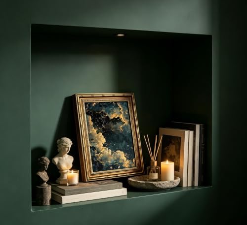 Vintage Gold Framed Moody Celestial Canvas Wall Art Retro Cloud Abstract Night - Image 3