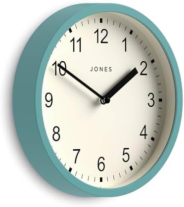 JONES CLOCKS® Spin wall Clock | Small Modern Round Clock | 8" | Teal Blue | by JONESCLOCKS