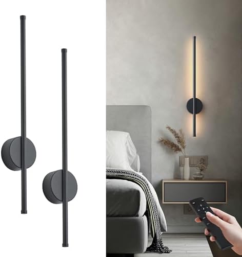 KARTOOSH Battery Operated Modern Wall Sconce Set of Two, 23.6 Inch Black by KARTOOSH