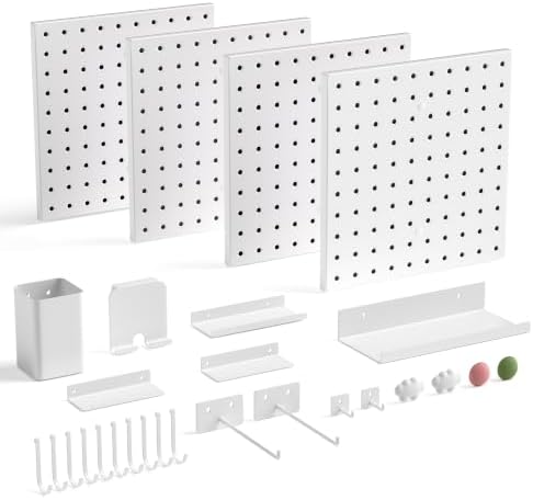 Magnetic Metal Pegboard Wall Organizer Kit, 4 Pack 10 x 10 in Panels White by PHXGrove