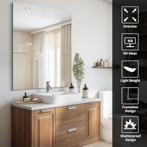 CILIBER Frameless Mirror, 36x48 Rectangle Bathroom Vanity Mirror - Image 6