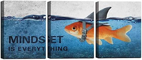 3 Panels Modern Framed Inspirational Canvas Wall Art Goldfish Body Strong Shark by Yetaryy