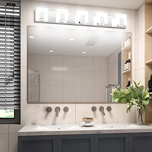 Aipsun 5 Lights Modern LED Bathroom Vanity Light Acrylic Stainless Steel Chrome - Image 5