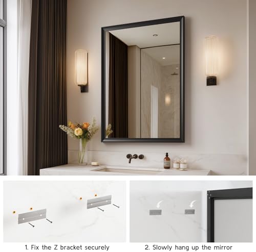 30x40 Inch Black Bathroom Mirror, Rectangle Vanity Wall Mirror - Image 6