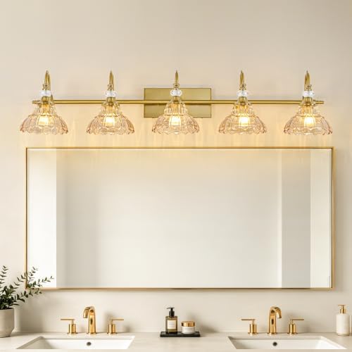 Vintage Bathroom Vanity Light, 5-Light Brushed Gold Finish Wall Sconce - Image 2