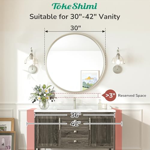 TokeShimi 30 Inch Brushed Nickel Mirror Round Tempered, Shatterproof Bathroom - Image 5