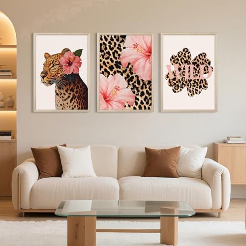 Trendy Leopard Wall Art Pink Cheetah Print Room Decor Leopard Flower Canvas - Image 6