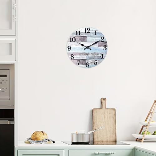 XNM Blue Wood Wall Clocks Battery Operated 14 Inch - Image 6