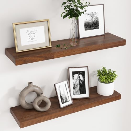 fuqing 30 Inch Floating Shelves 6.7'' Deep Dark Wood Wall Shelves Set of 2 by Fuqing