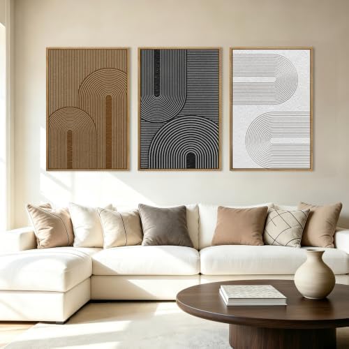 Extra Large Abstract Modern Wall Art Framed Dark Wall Painting Neutral Print by BINCUE