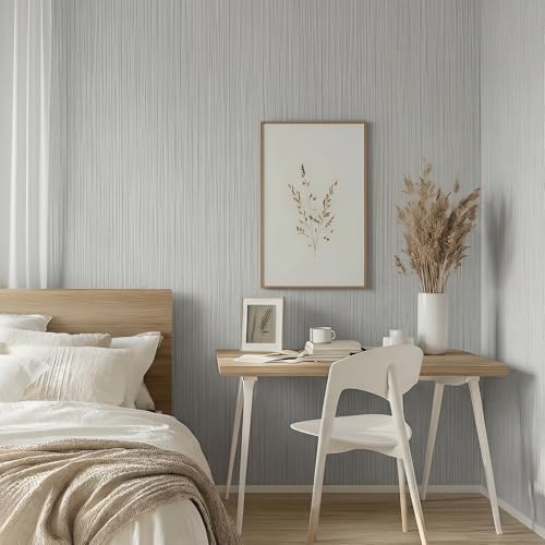 FUKU MON Matte Light Grey Peel and Stick Wallpaper Smooth Flat Printed V-Shaped - Image 3
