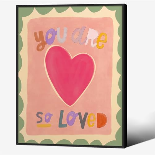 Watercolour You Are So Loved Wall Art Cute Pink Hand Drawn Heart Canvas Poster by Unknown