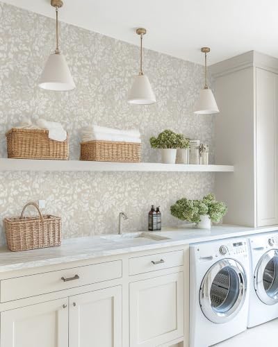 Peel and Stick Wallpaper Beige Neutral Boho Contact Paper 17.3" x 78.7" Leaf - Image 7