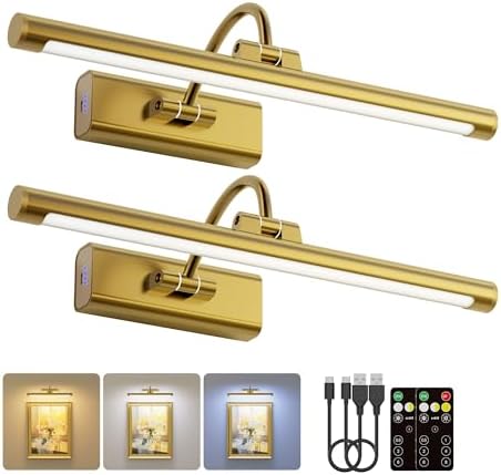 2 Pack 16" Brass Picture Art Lights - 6000mAh Rechargeable Battery Powered by Craftersmark