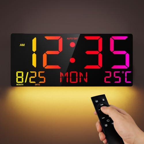 16" Large Digital Wall Clock LED Display, Night Light, Auto DST by ArtfulClocksBeautifulMoments